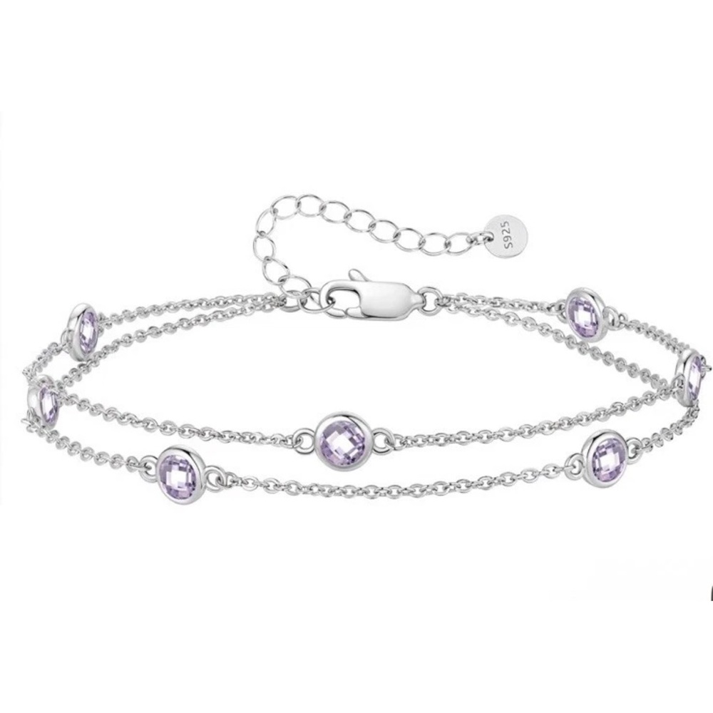 LOUISA SECRET Birthstone Bracelet 925 Sterling Silver Charm Link Double Strand